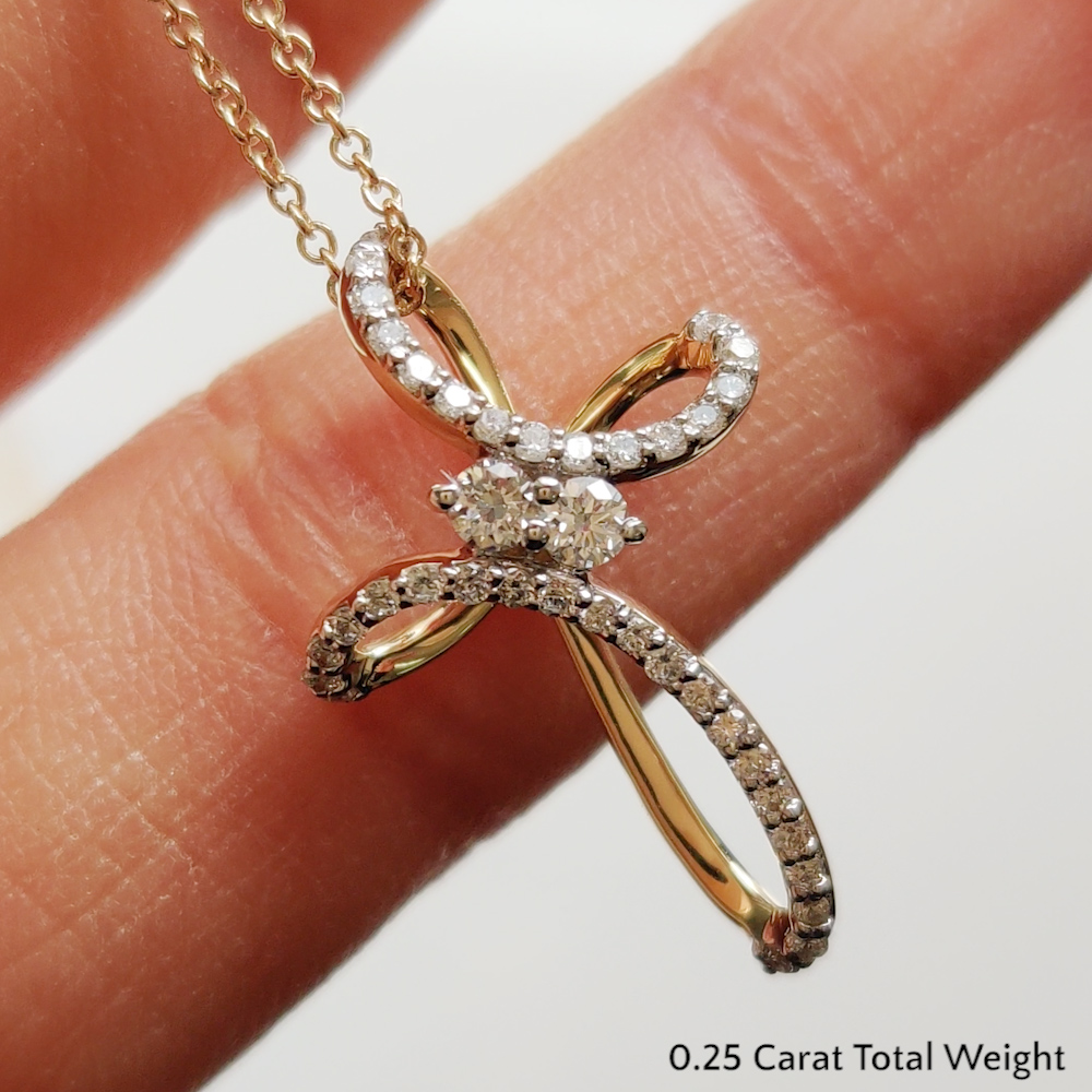 Twisted Cross Pendant With Diamond In 14K Yellow Gold